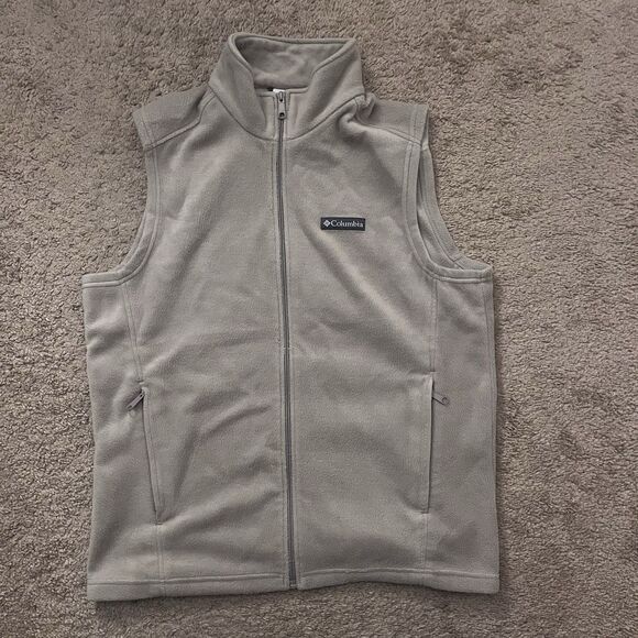 Columbia Fleece Vest Men’s M Sage Green Full Zip Outdoor Hiking Layering - Picture 1 of 7
